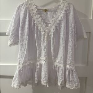 New Pol White Lace boho feminine Trimmed Top size small oversized
